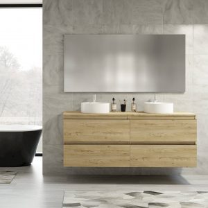 Mueble de baño de Bruntec Roma suspendido 120 cm (60+60) 4 cajones con tapa de madera